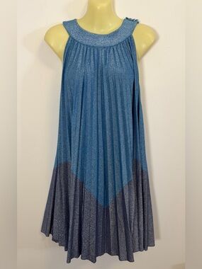 NWT Free People Sparkle Two-Tone Blue Pleated Halter Dress